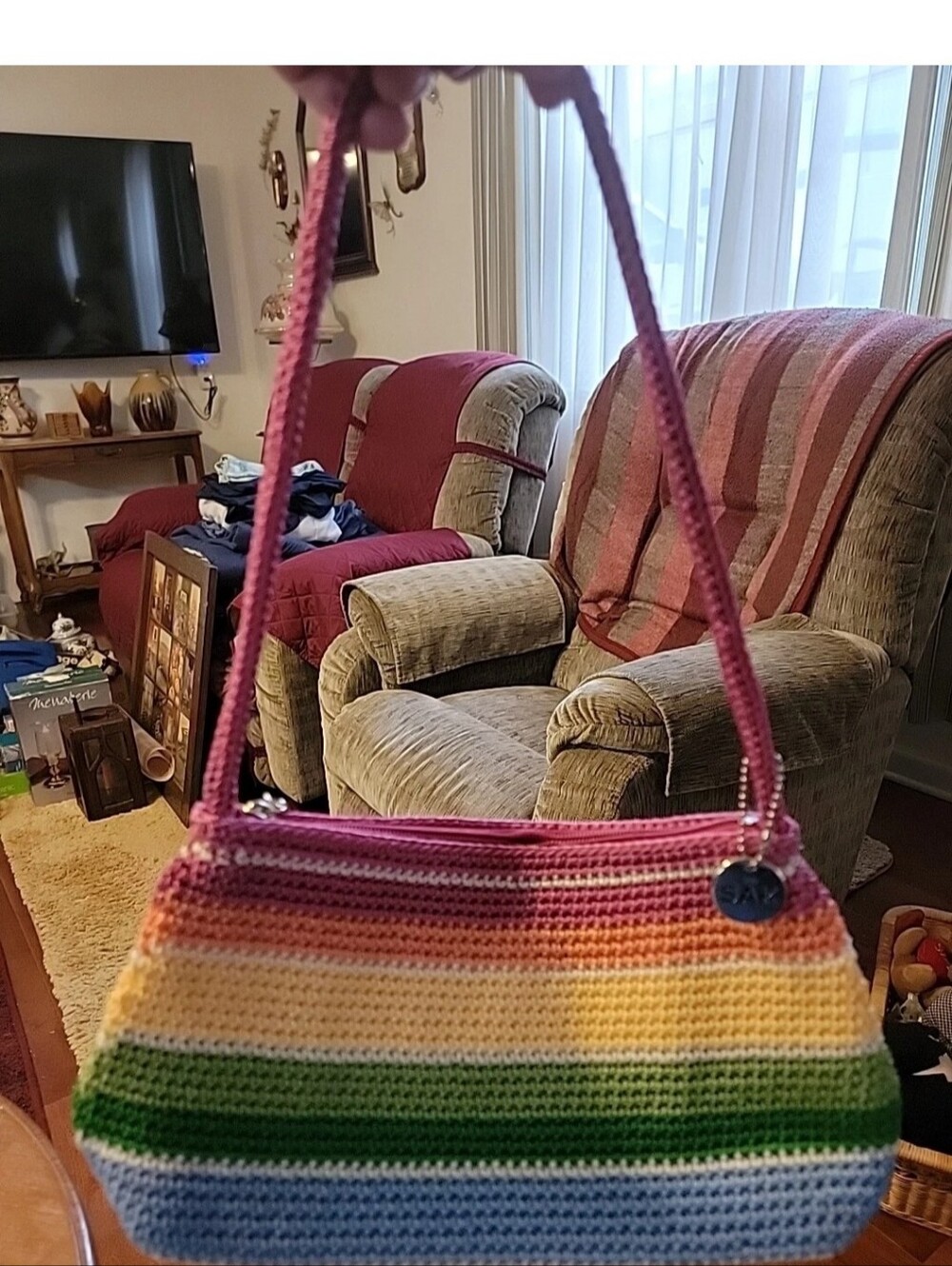 The Sak Rainbow Multi Color Crochet Shoulder Handbag Classic Boho Chic Retro